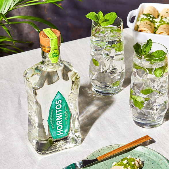 Tequila Bottle Mint Cocktails Ice Table Setting Hornitos