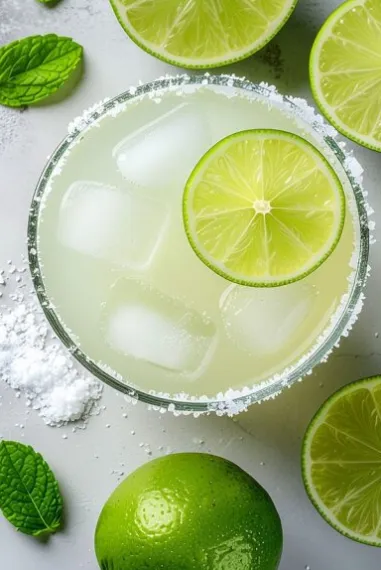 Tequila Cocktail Salt Rim Lime Slices Ice Mint Hornitos