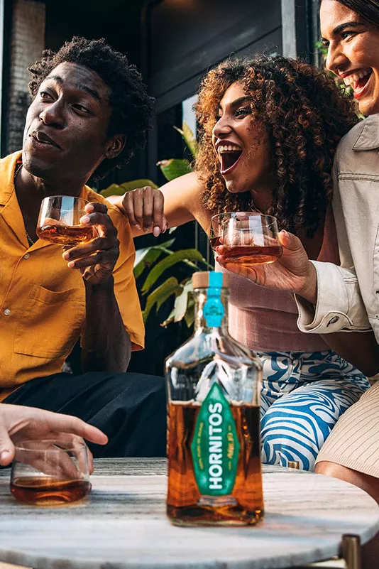 Image of 4 people enjoying with Anejo drinks on their hands