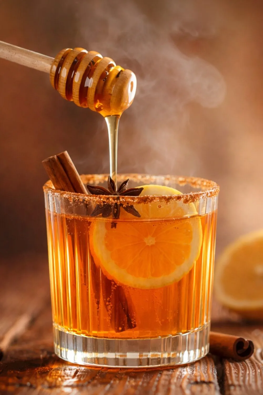 Hot Cocktail Honey Drizzle Orange Slice Cinnamon Star Anise Steam Hornitos