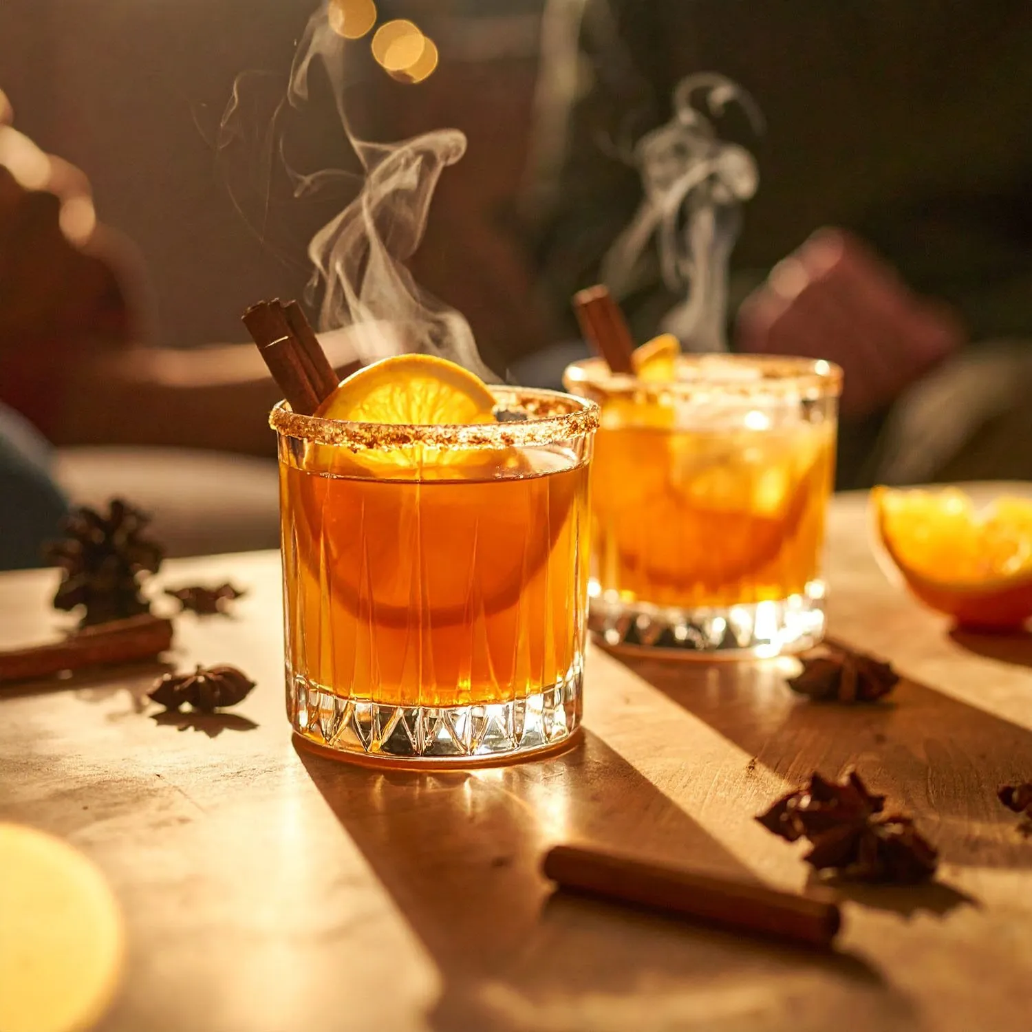 Hot Toddy Cocktails Steam Orange Slice Cinnamon Star Anise Table Hornitos