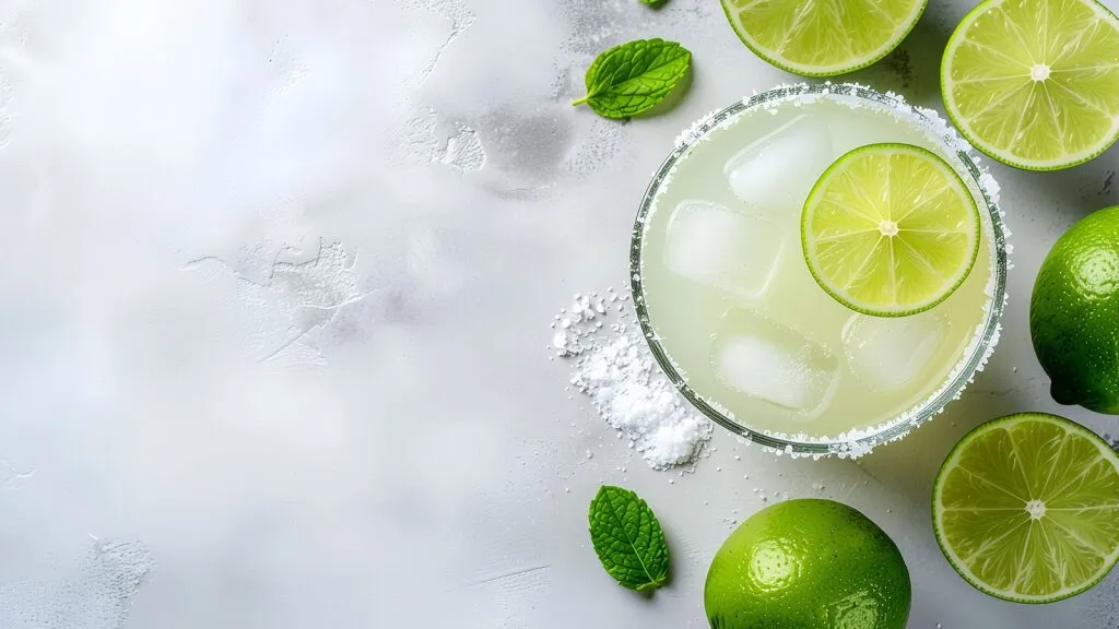Tequila Cocktail Salt Rim Lime Slices Ice Mint Hornitos